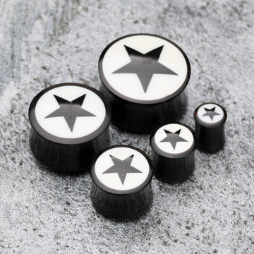 Detail View 1 of A Pair of Organic Horn Nova Star Ear Gauge Plug-Black